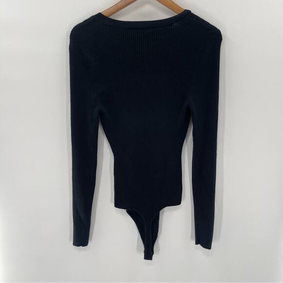 Abercrombie & Fitch Black Ribbed Textured Long Sleeve Sweater Bodysuit Size L - Picture 5 of 7